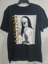 New Aaliyah Portrait Photo Vintage Style Black T-Shirt Size Large Black Gold
