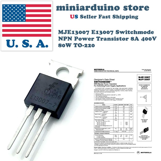 10pcs MJE13007 E13007-1 J13007 13007 Switchmode NPN Power Transistor ...