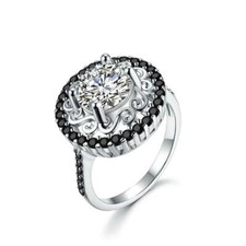 Art Deco 1 CT White Round Cut CZ 925 Sterling Silver Trendy Engagement Rings