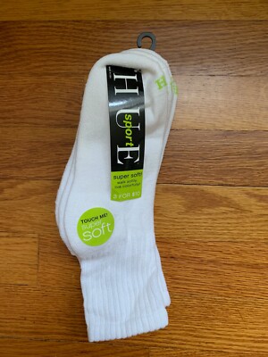 HUE Sport Ladies Mini Crew 3 -Pair Pack Super Soft Modal Socks White Made in USA