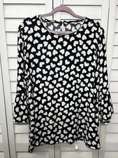 John Mark Heart Print 3/4 Flare Sleeve Tunic Top Women’s Size Large