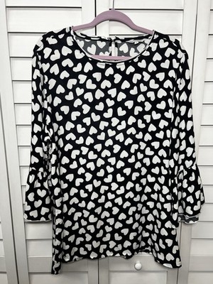 John Mark Heart Print 3/4 Bell Sleeve Tunic Top Career Office Women s Size Large