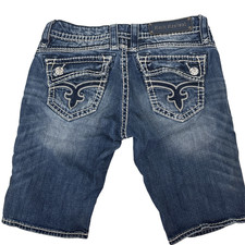 Rock Revival Shorts Womens 27 Johanna Bermuda Fleur De Lis Embellished Denim