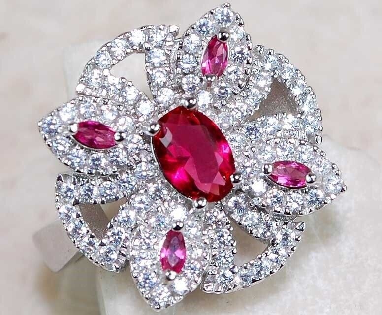 3CT Heat Treated Rubellite Tourmaline 925 Solid Sterling Silver Ring Sz 6 J1-5