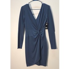 Guess Womens Long Sleeve Knot Front Ruched Bodycon Dress Slate Blue Size 2