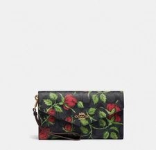 NWT Coach Travel Envelope Wallet In Signature Canvas With Floral Print CC860