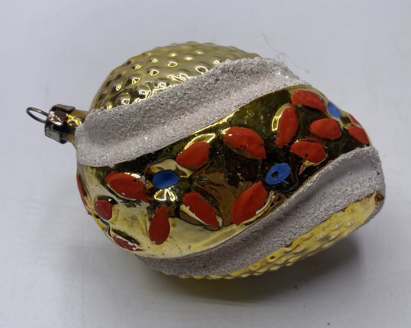 VTG Blown Glass Bumpy Twisted Teardrop Hand Painted Christmas Ornament W/Glitter