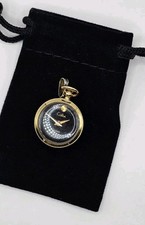 Vintage Colibri Swiss Made Pendant Pocket Watch Gold Tone Blk Dial Quartz 1980s