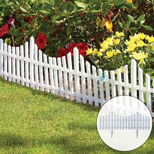 WHITE PICKET FENCE GARDEN BORDER 16 PIECE PACK INTERLOCKING PLASTIC EDGE GRASS