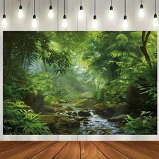 Polyester Natural Landscape Background-Dense Green Forest and Creek Banner, No E