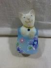 Vintage Fenton Satin Floral Cat in Bag with Gemstone Figurine - Blue Bag