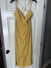 David's Bridal Sunflower V-Neck Spaghetti Strap Tulle Dress, Size 2