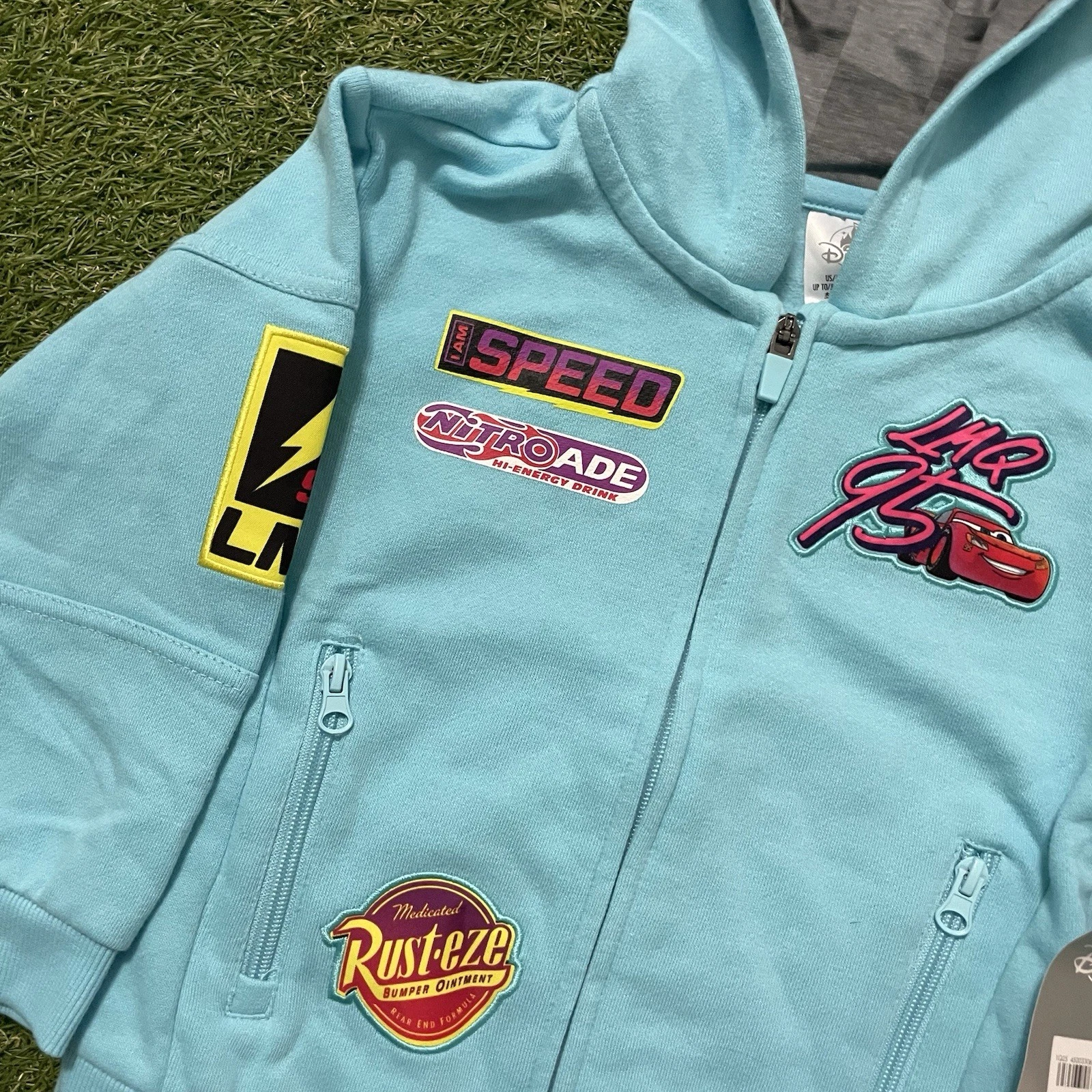 ALEXANDER MCQUEEN Felpa con cappuccio zip Lightning McQueen bambini ragazzi taglia 4 auto film Disney nuova con etichetta