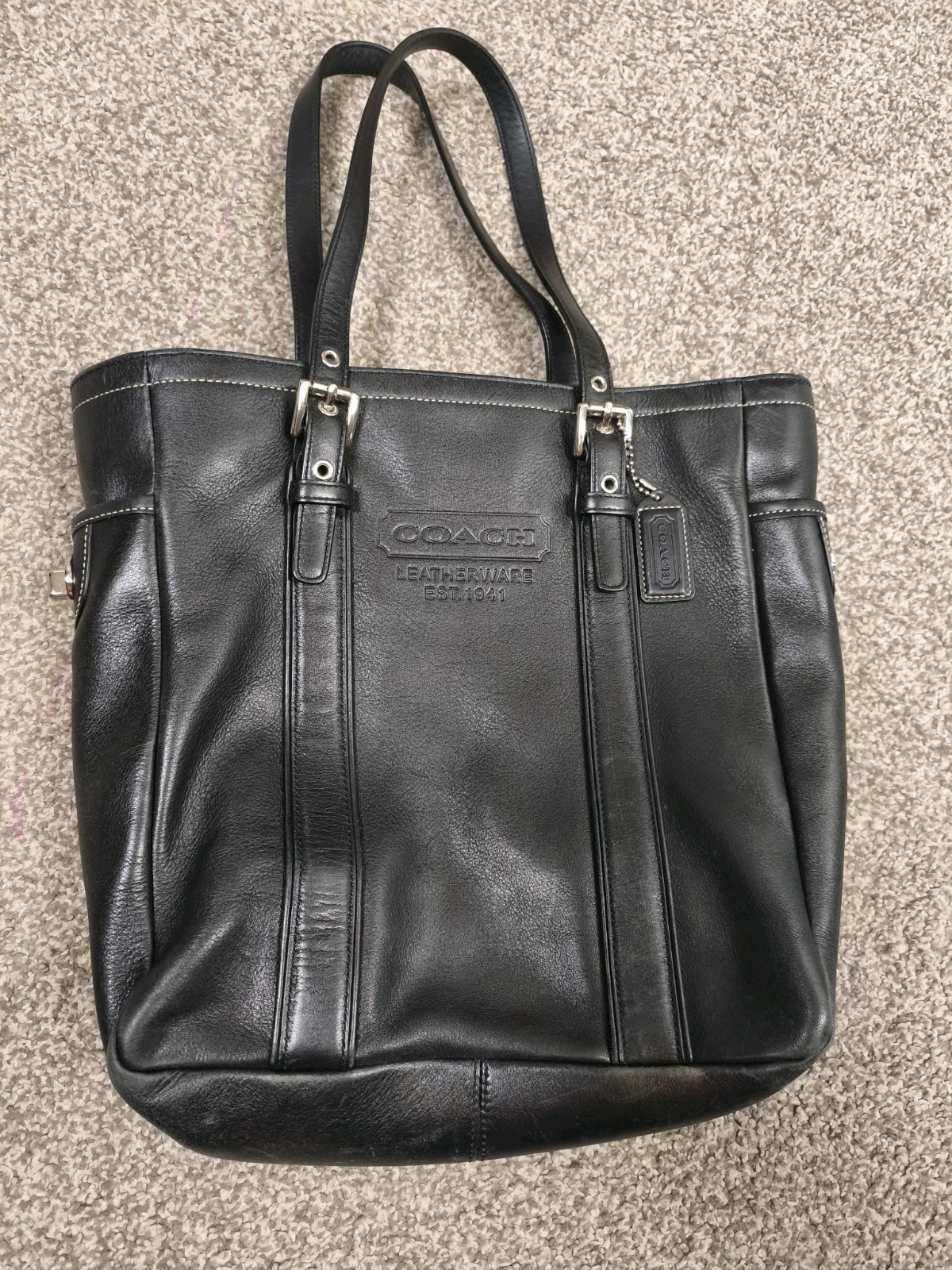 Vintage Coach Hamptons Black Leather Tote Shoulder Shopper Bag 8E92