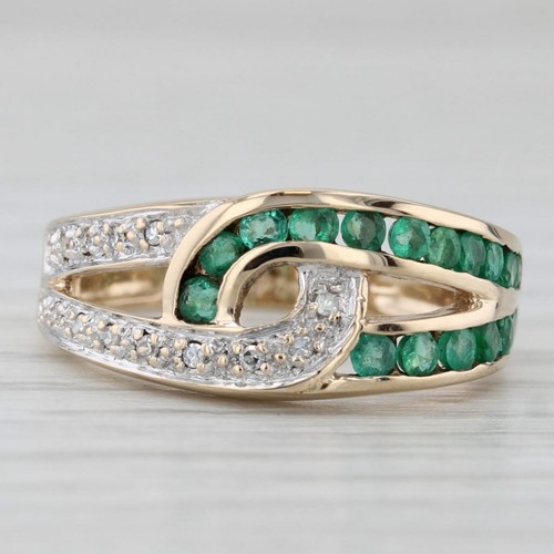 0.50ctw Emerald Diamond Knot Ring 10k Yellow Gold Size 6 - Picture 2 of 9