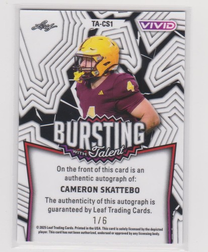 CAMERON Cam SKATTEBO 2025 Leaf Vivid Bursting with Talent Blue Auto #1/6 TA-CS1 - Picture 2 of 2