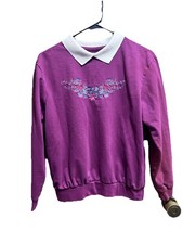 Vintage purple Grandma Sweater Flowers Color Sz L USA Made