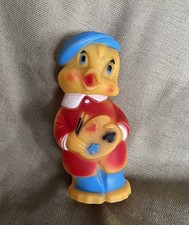 Vintage Rubber Toy Duck Chick Artist Painter Blue Hat Squeak Toy WORKS