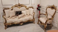 Sofagarnitur 3+1 Sitzer Sofa Couch Sessel Luxus Garnitur Stoff Gruppe Barock