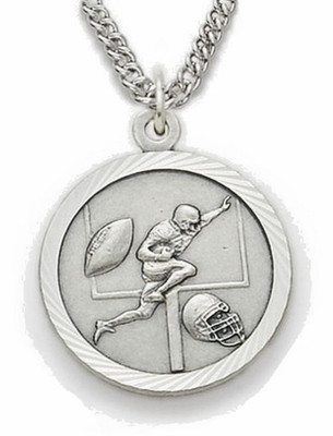 Mens Football Sterling Silver St Christopher Medal Pendant 20  Necklace