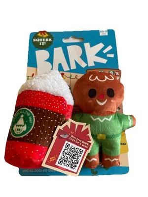 BARK Ginger Boy Brew Gingerbread Christmas Dog Toy Set Squeak & Crinkle Sounds