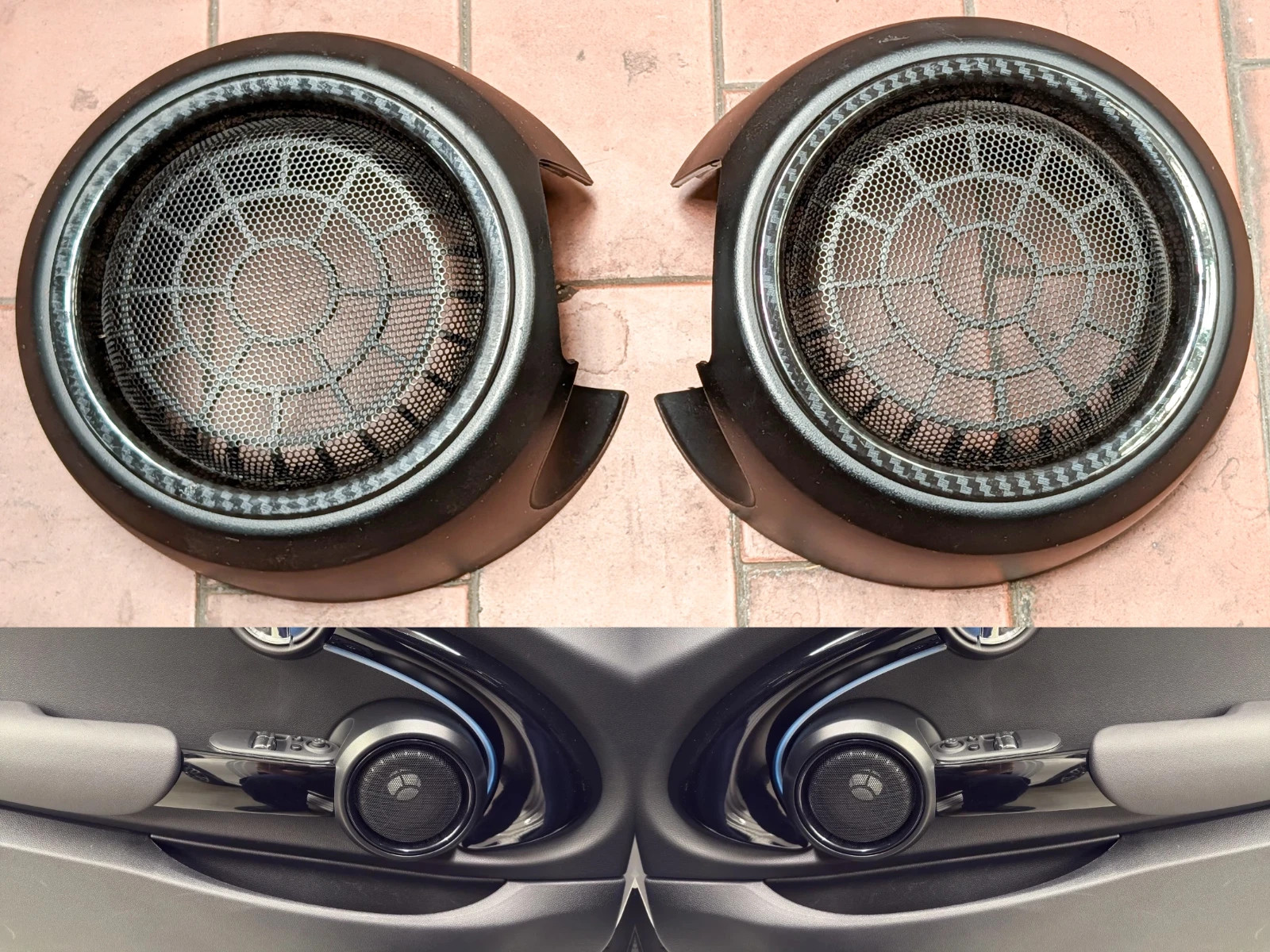 mascherina cover cassa HK Harman Kardon SINISTRO DESTRO MINI F56 F57 carbon look
