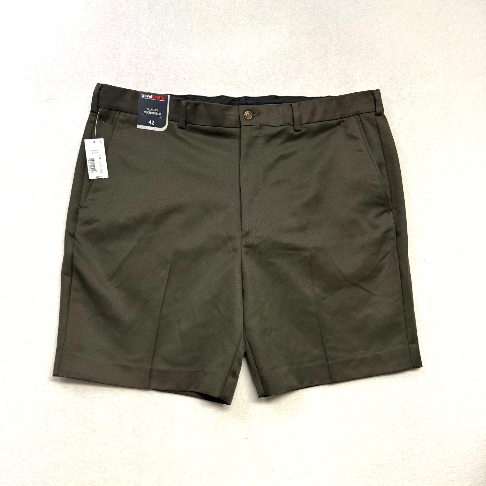 Roundtree & Yorke TravelSmart Luxury Microfiber Shorts Brown 42 Classic Fit NWT