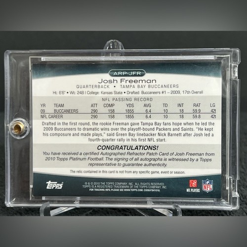 Josh Freeman 2010 TOPPS Platinum Card Game Used Logo Patch Autographed 1/1 RARE - Picture 4 of 6