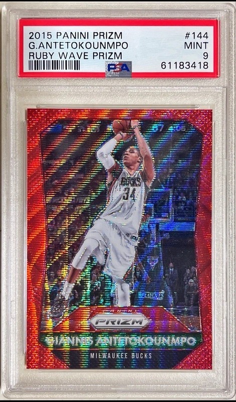 2015 Panini Prizm Giannis Antetokounmpo Ruby Wave Prizm PSA 9 Heat SSP RARE