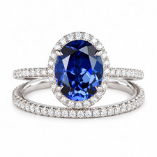 Moissanite Bridal Set Halo Engagement Ring 2.50 Carat Oval Cut 14K White Gold Pl