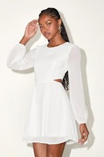 Lulus Garden Bliss Long Sleeve Cutout Mini Dress White S