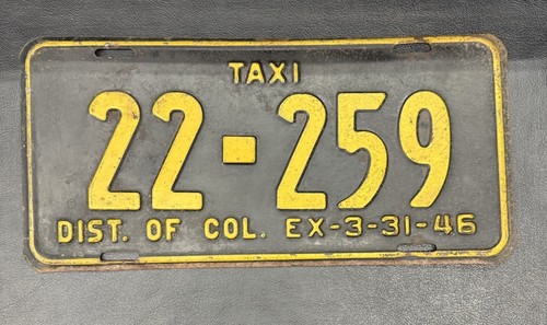 Rare Washington DC 1946 TAXI Cab License Plate Tag