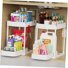2 Pack Multi-Purpose Pull-Out Storage Organizers, Under Sink  12.8 Inch White