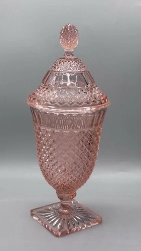 Anchor Hocking MISS AMERICA Pink Depression Glass Candy Jar W/ Lid Footed