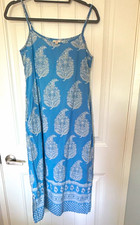 Anokhi Blue White Floral Cotton Slip Midi Dress Scoop Neck XS Adjustable Strap