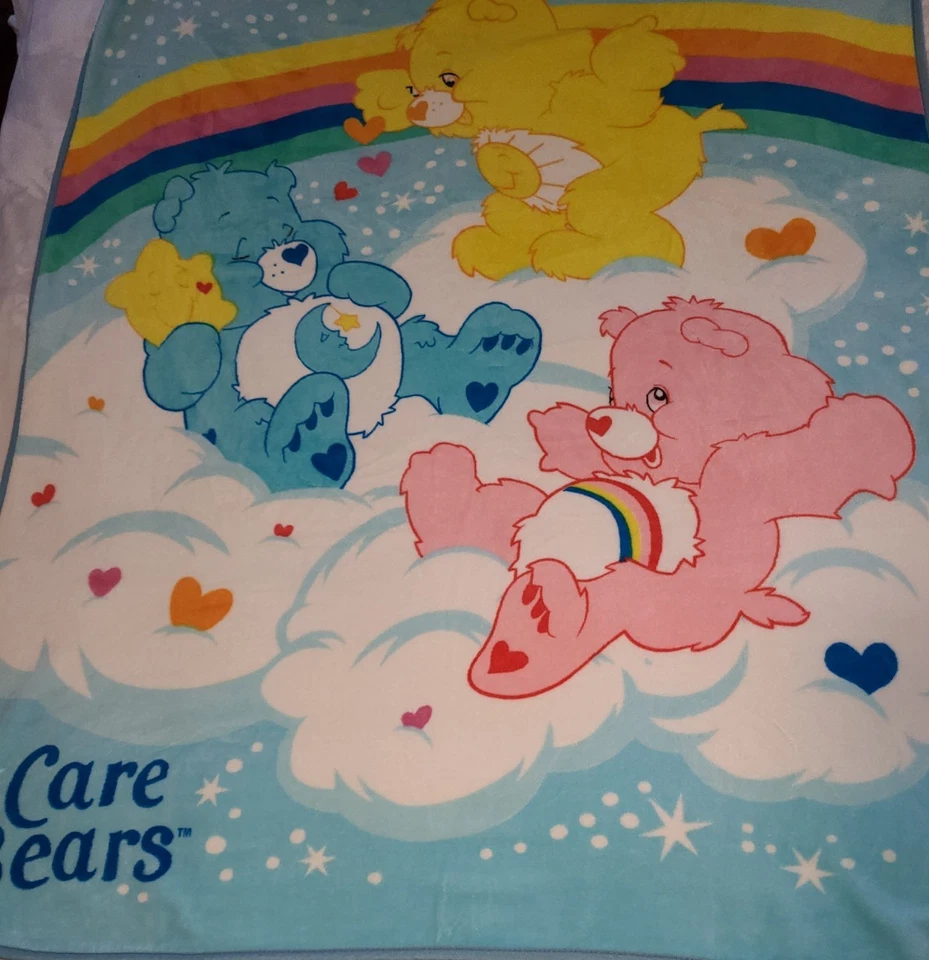 Manta de colección Care Bear Y2K 2003 Funshine Cheer Bedtime arco iris felpa polar 5'x4' Foto 4 de 4