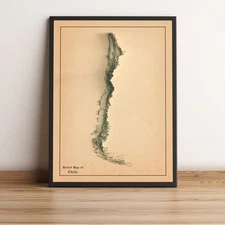 Chile Map, Chile 2D Relief Map, Chile Vintage Map - 2D Flat Print