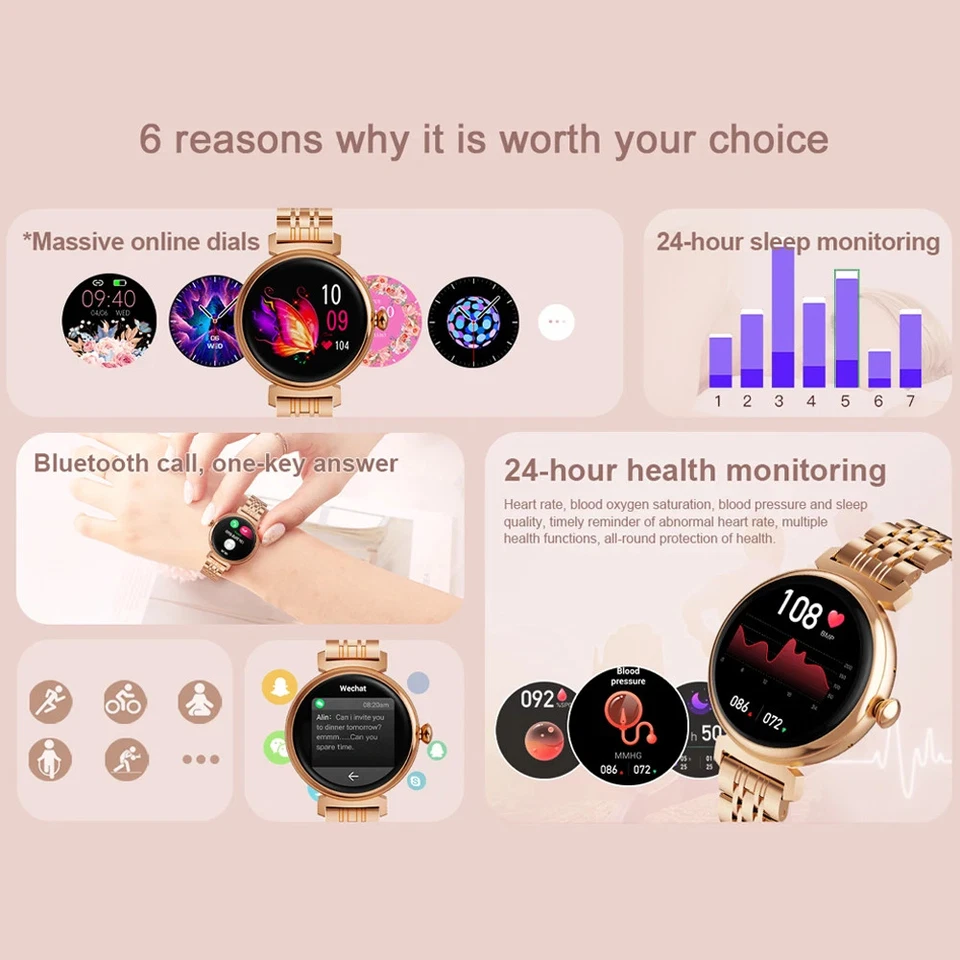 Smartwatch feminino AMOLED 1,04" corpo de metal chamada Bluetooth sempre ligada - Imagem 4 de 4