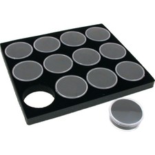 12 Gem Stone Jars Display Black Foam Tray Travel Insert
