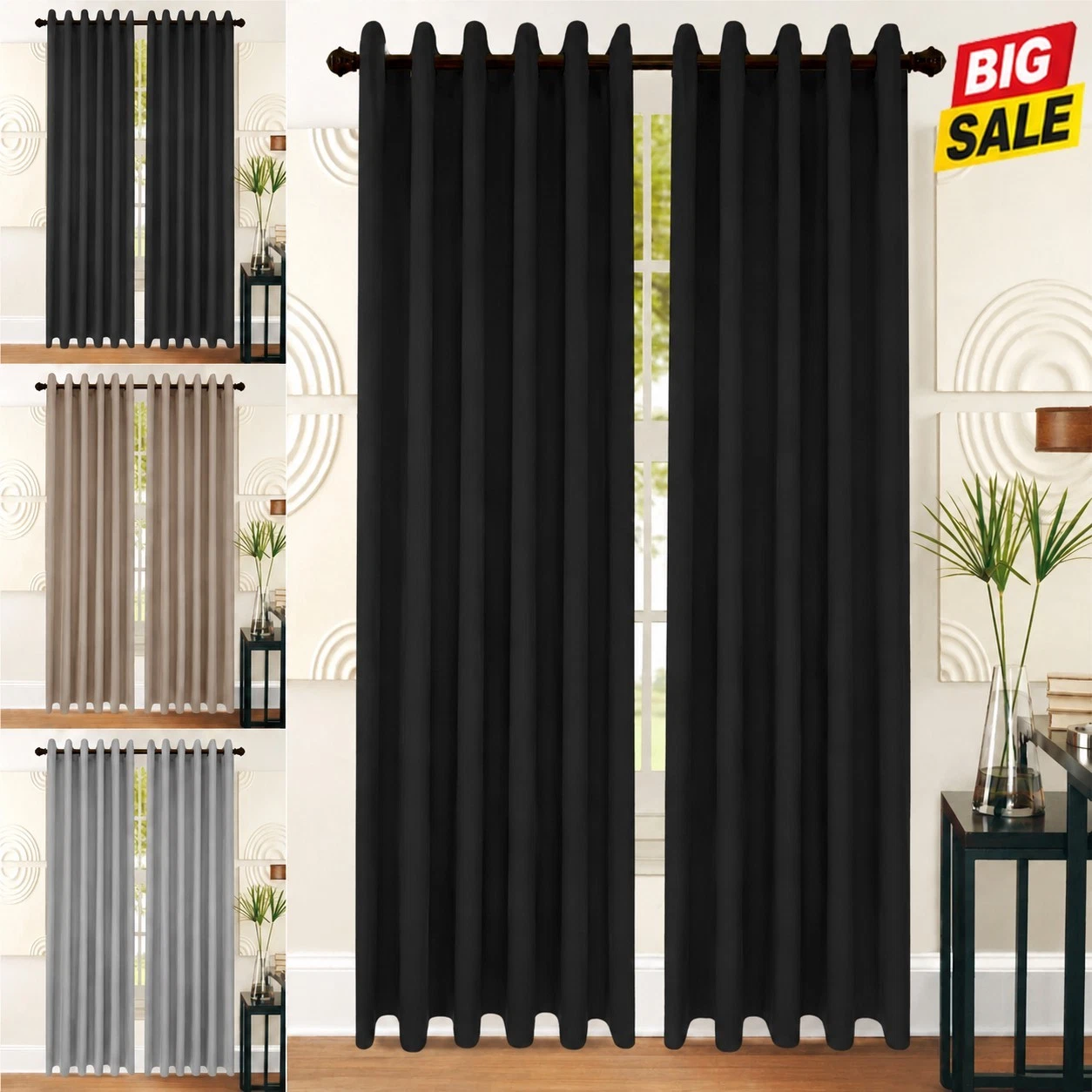2PCS Blackout Curtains Eyelet Ring Top Thick Thermal Ready Made Pair Luxury Grey