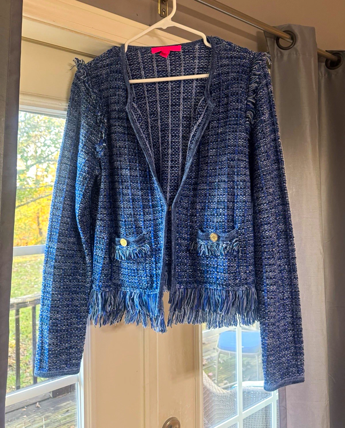 Lilly Pulitzer Blue Simora Fringe Cardigan Women’s L image 1