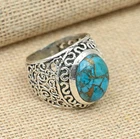 Genuine Blue Copper Turquoise Ring 925 Silver 3 Turquoise RING IN one Listing