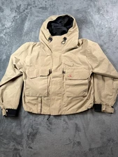 Pacific Fly Jacket Mens Large Tan Hooded Fishing Wading Nylon Pockets Gear Coat