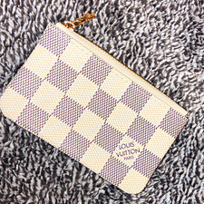 Louis Vuitton Damier Azur Beige Blue Women’s Coin Wallet Pouch Zip Logo