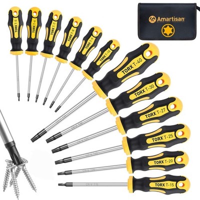 Amartisan 12-Piece Magnetic Torx Screwdrivers Set, T5 - T40, Yellow