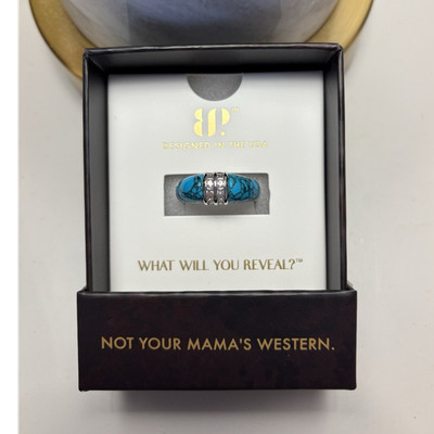 Montana Gold Size 9 Western Band Ring Turquoise Magnesite CZ Rhodium RG96818