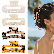 4Pcs Tortoise Leopard Hair Claw Clips Acetate French Strong Hold 3.15" for Women