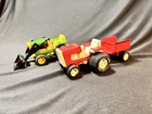 Vtg 1970's Tonka Lawn Tractors & Trailer Red n White Green & yellow 3 PCS.