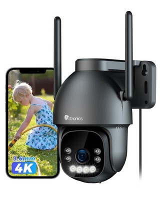 Ctronics 4K Überwachungskamera Outdoor WiFi, PTZ mit 8MP Farbe Schwarz 