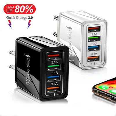 4 Port USB Schnell Ladegerät Mehrfach Netzteil 4 Fach Adapter Handy Tablet - Bild 1 von 4